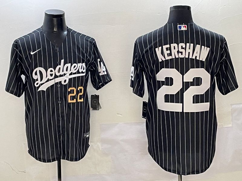 Men Los Angeles Dodgers 22 Kershaw Black Stripe Jointly Name 2025 Nike MLB Jersey style 11
